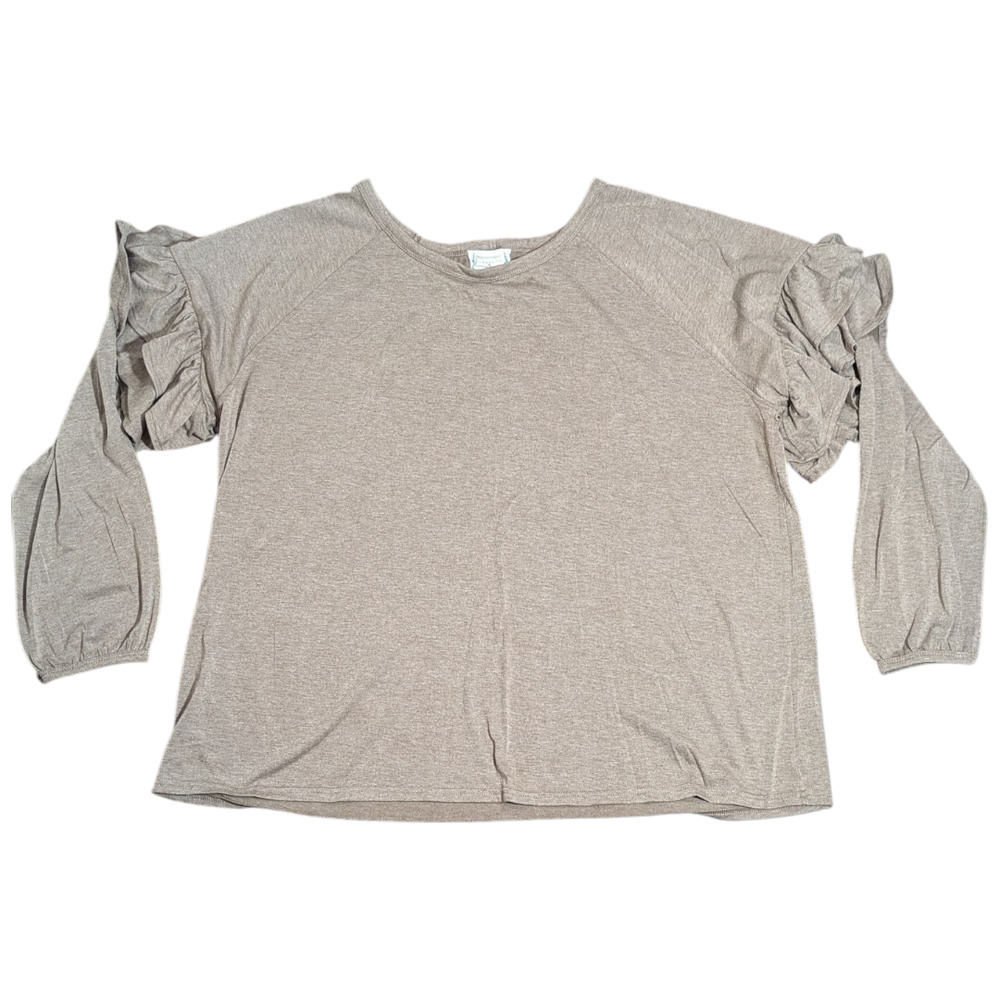 Love Riche - Women's Top - Shirt Size 2 XL Tan Beige Color Ruffle Sleeve